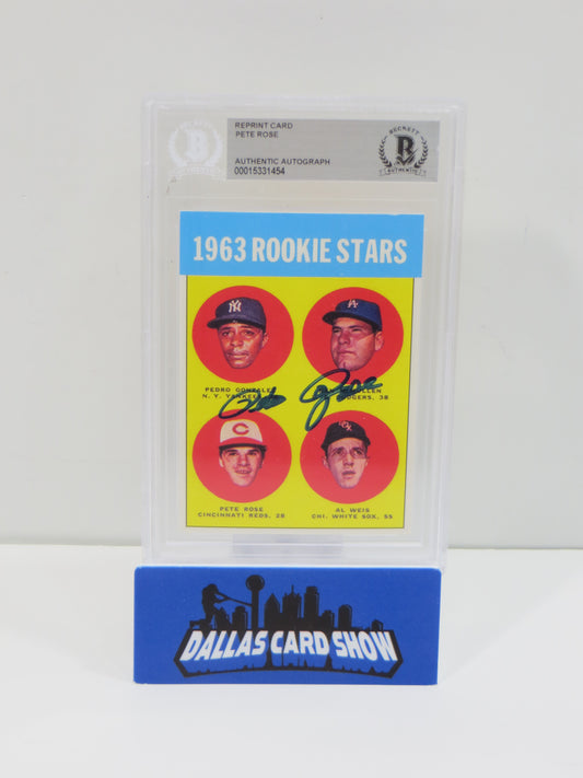 PETE ROSE SIGNED 1963 TOPPS ROOKIE STARS REPRINT Card BGS BAS SLAB