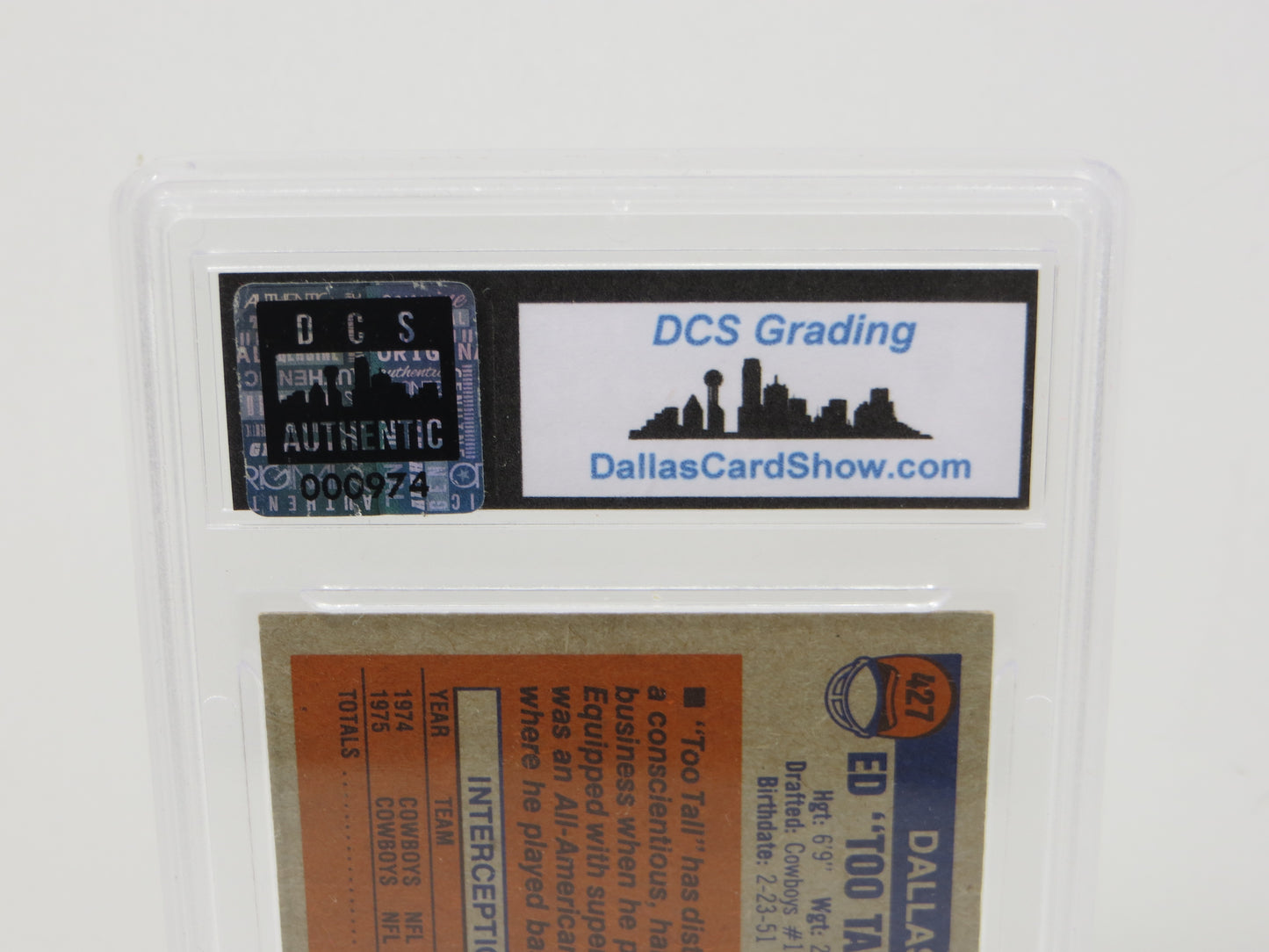 ED TOO TALL JONES SIGNED 1976 TOPPS Football Card #427 DCS Authentic SLAB