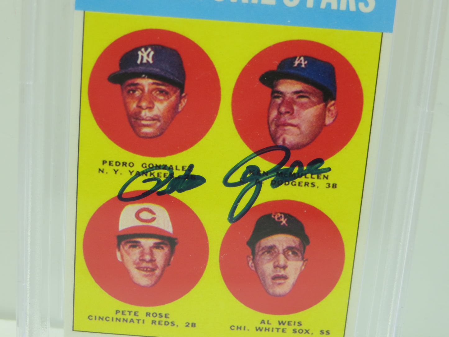 PETE ROSE SIGNED 1963 TOPPS ROOKIE STARS REPRINT Card BGS BAS SLAB