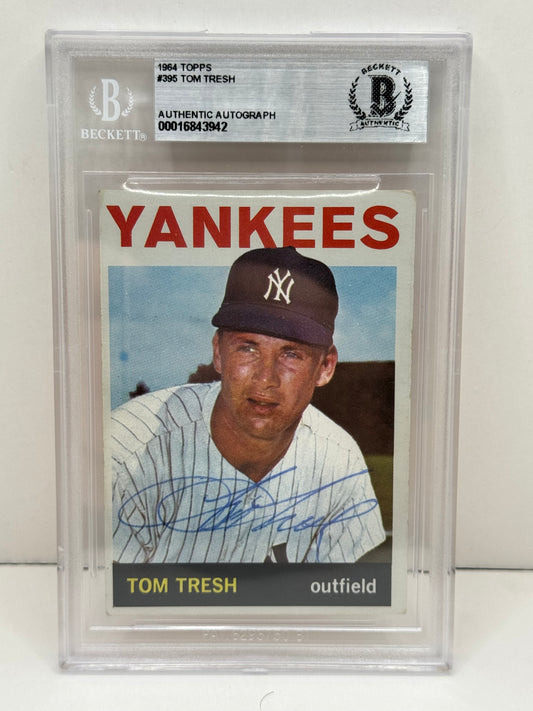 1964 Topps Tom Tresh #395 On Card Auto Beckett Authentic