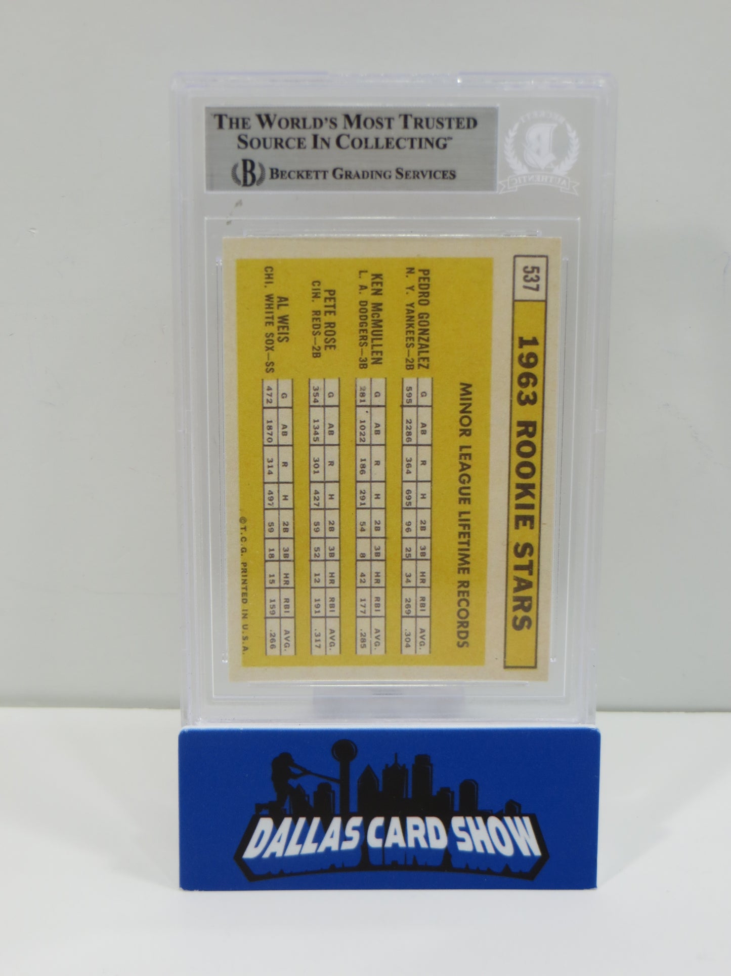 PETE ROSE SIGNED 1963 TOPPS ROOKIE STARS REPRINT Card BGS BAS SLAB