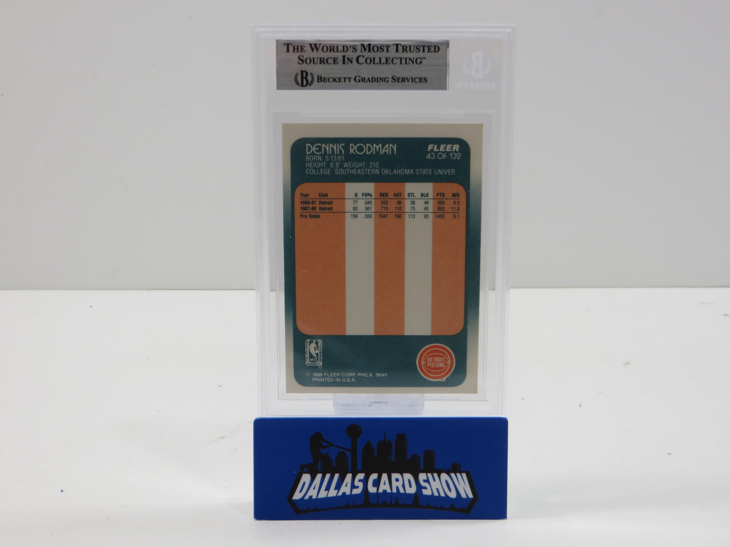 DENNIS RODMAN SIGNED 1988-89 FLEER #43 DETROIT PISTONS BGS BAS SLAB