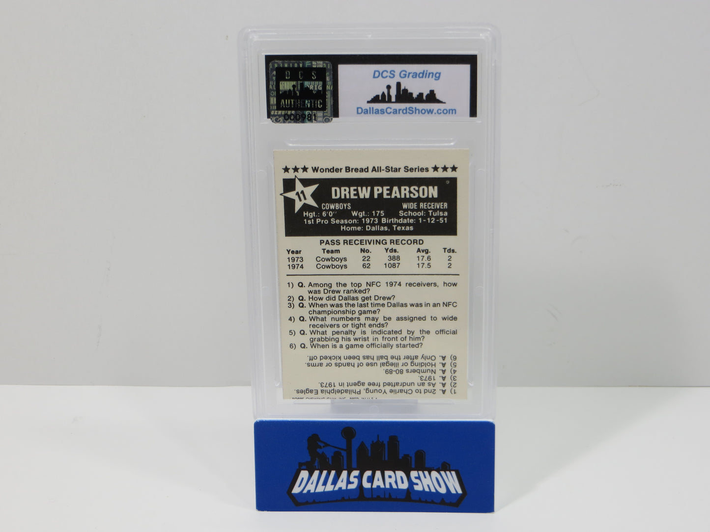 Drew Pearson SIGNED 1975 Wonder Bread All Stars Football Card #11 DCS Authentic SLAB