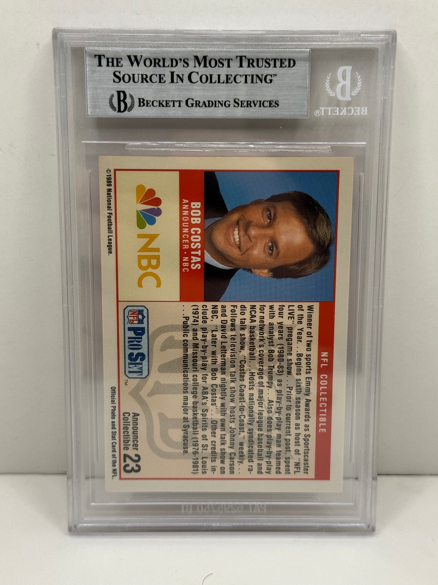 1989 Pro Set Announcers Bob Costas #23 On Card Auto Beckett Authentic