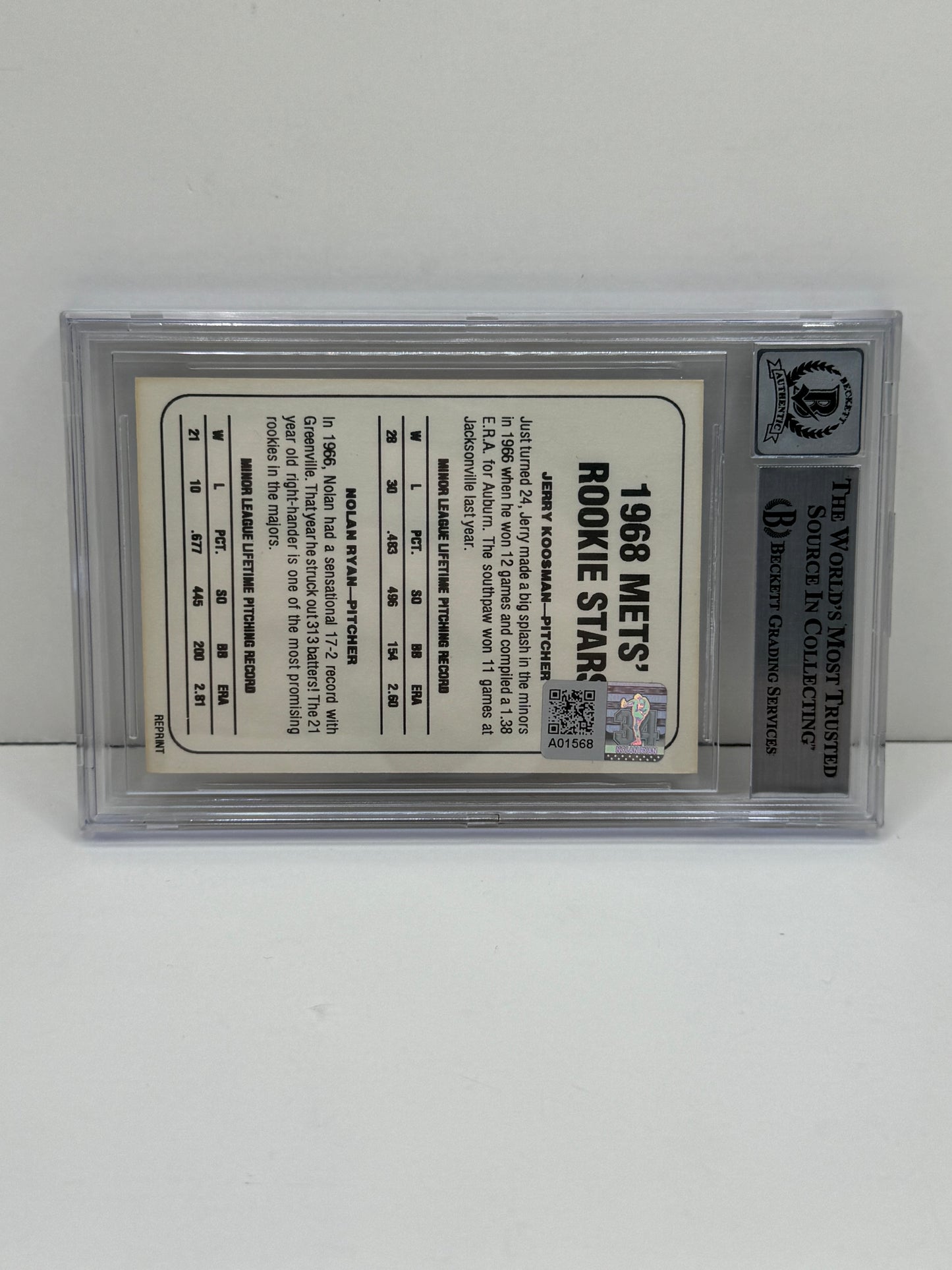 Reprint Card Nolan Ryan/ Jerry Koosman Beckett Authentic Autograph 10 (3930)