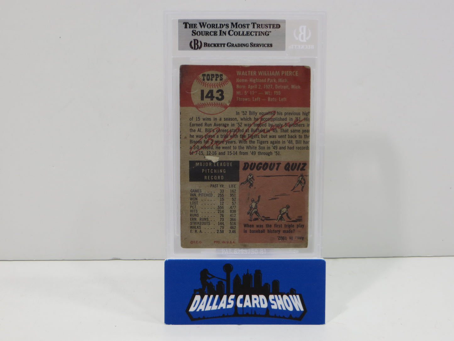 BILLY PIERCE SIGNED 1953 Topps #143 CHICAGO WHITE SOX BGS BAS SLAB