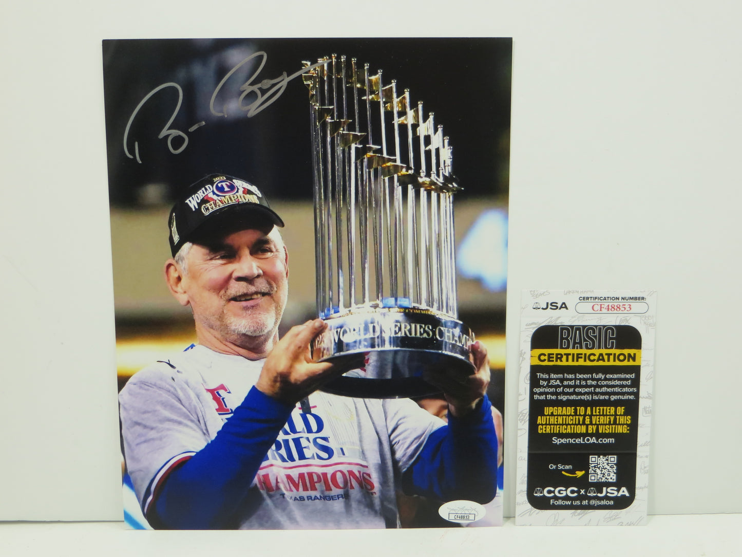 BRUCE BOCHY Texas Rangers SIGNED World Champs 8x10 PHOTO Giants Padres JSA COA