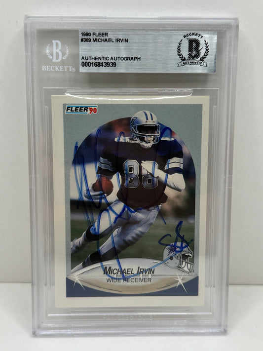 1990 Fleer Michael Irvin #389 On Card Auto  Beckett Authentic