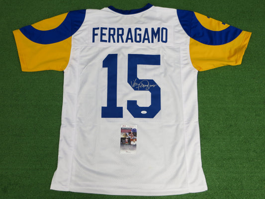 VINCE FERRAGAMO LA Los Angeles Rams SIGNED JERSEY Bills JSA COA