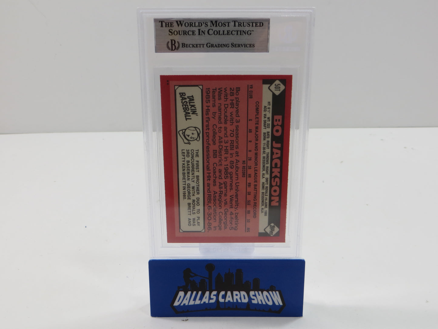 BO JACKSON SIGNED 1986 TOPPS TRADED #50T KC ROYALS BGS BAS SLAB
