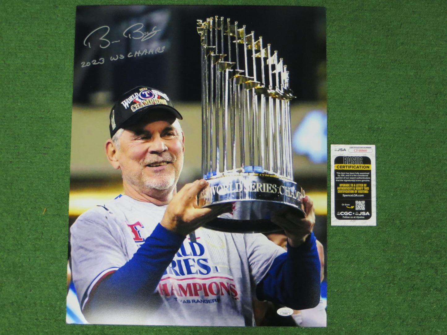 BRUCE BOCHY Texas Rangers SIGNED World Champs 16x20 PHOTO w/2023WSChamps JSA