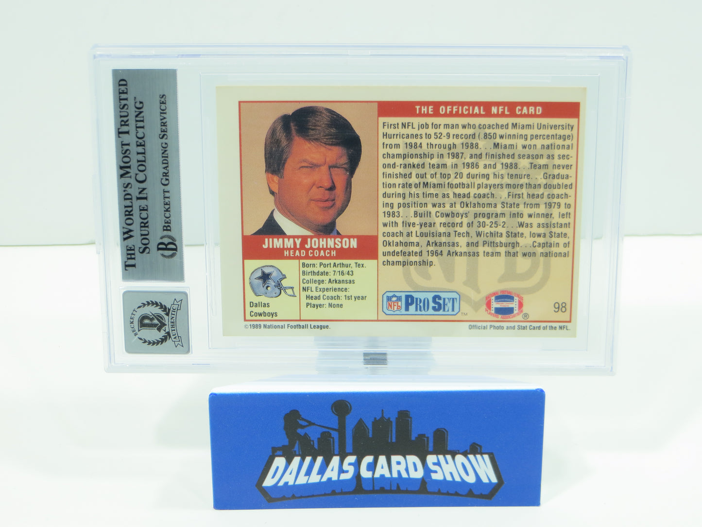 JIMMY JOHNSON DALLAS COWBOYS SIGNED 1989 PRO SET #98 BAS BGS SLAB AUTO 10