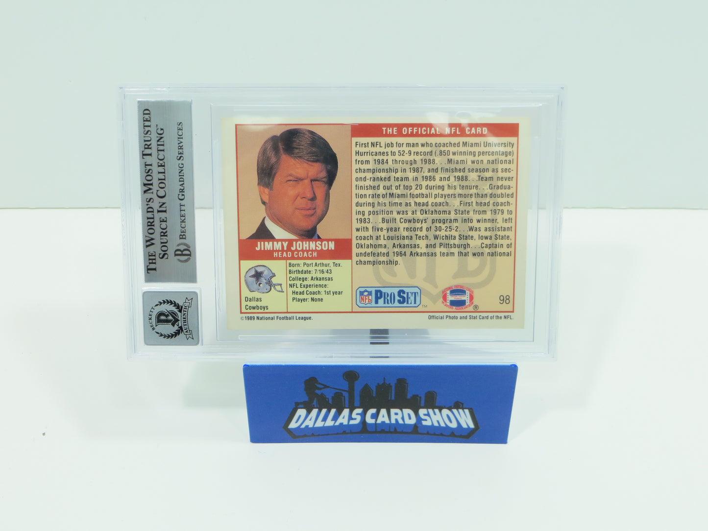 JIMMY JOHNSON DALLAS COWBOYS SIGNED 1989 PRO SET #98 BAS BGS SLAB AUTO 10