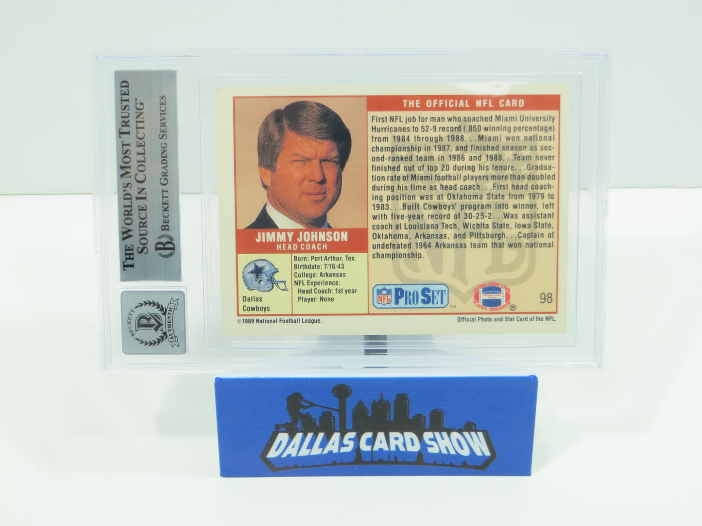 JIMMY JOHNSON DALLAS COWBOYS SIGNED 1989 PRO SET #98 BAS BGS SLAB AUTO 10
