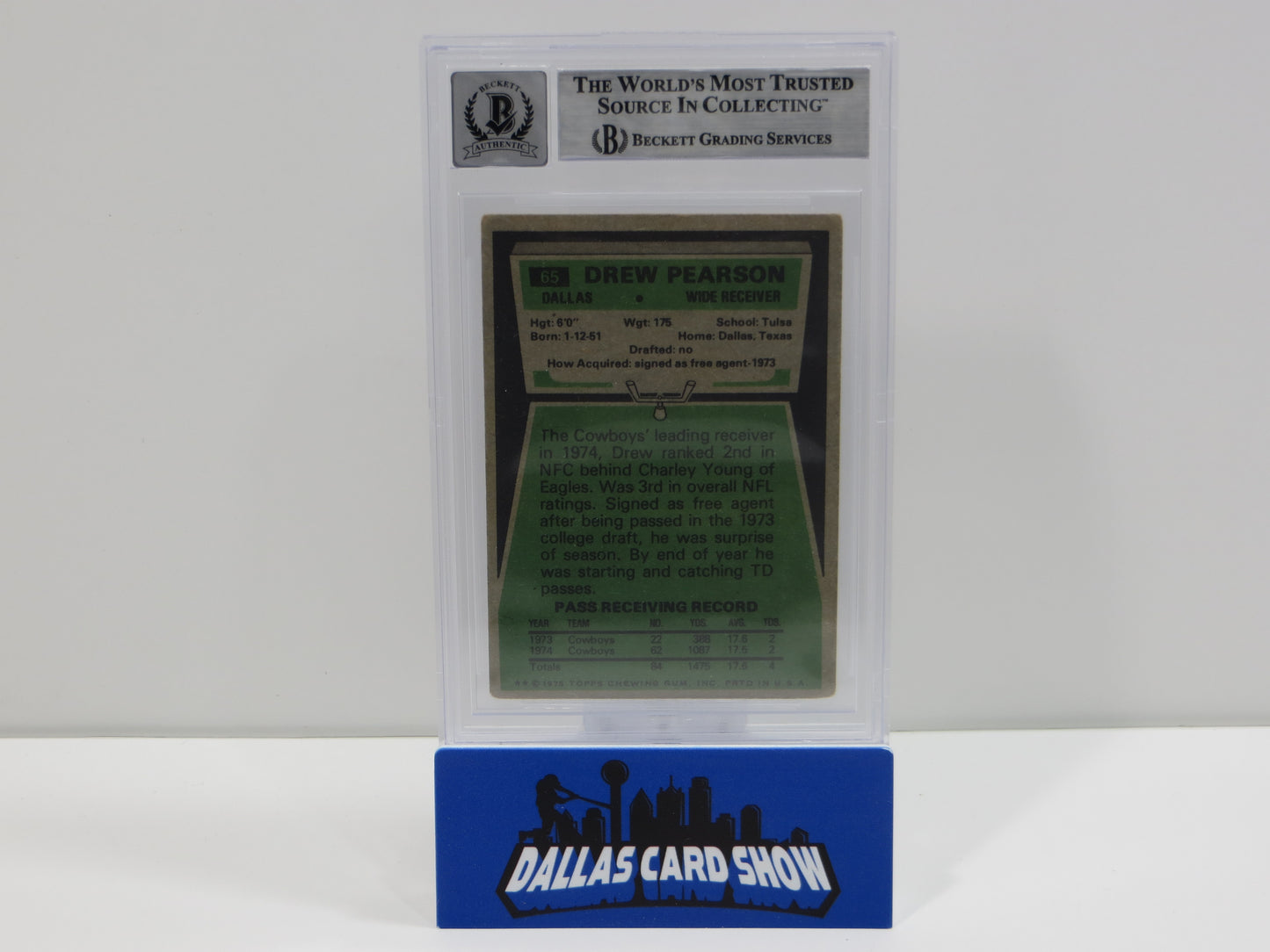 DREW PEARSON SIGNED 1975 TOPPS #65 DALLAS COWBOYS BGS BAS SLAB AUTO 10