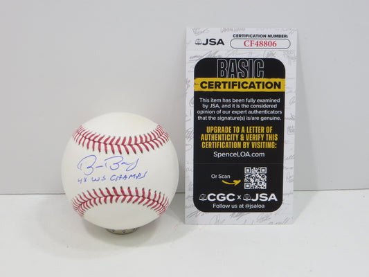 BRUCE BOCHY SIGNED OML BASEBALL w/4xWSChamps Texas Rangers SF Giants JSA COA