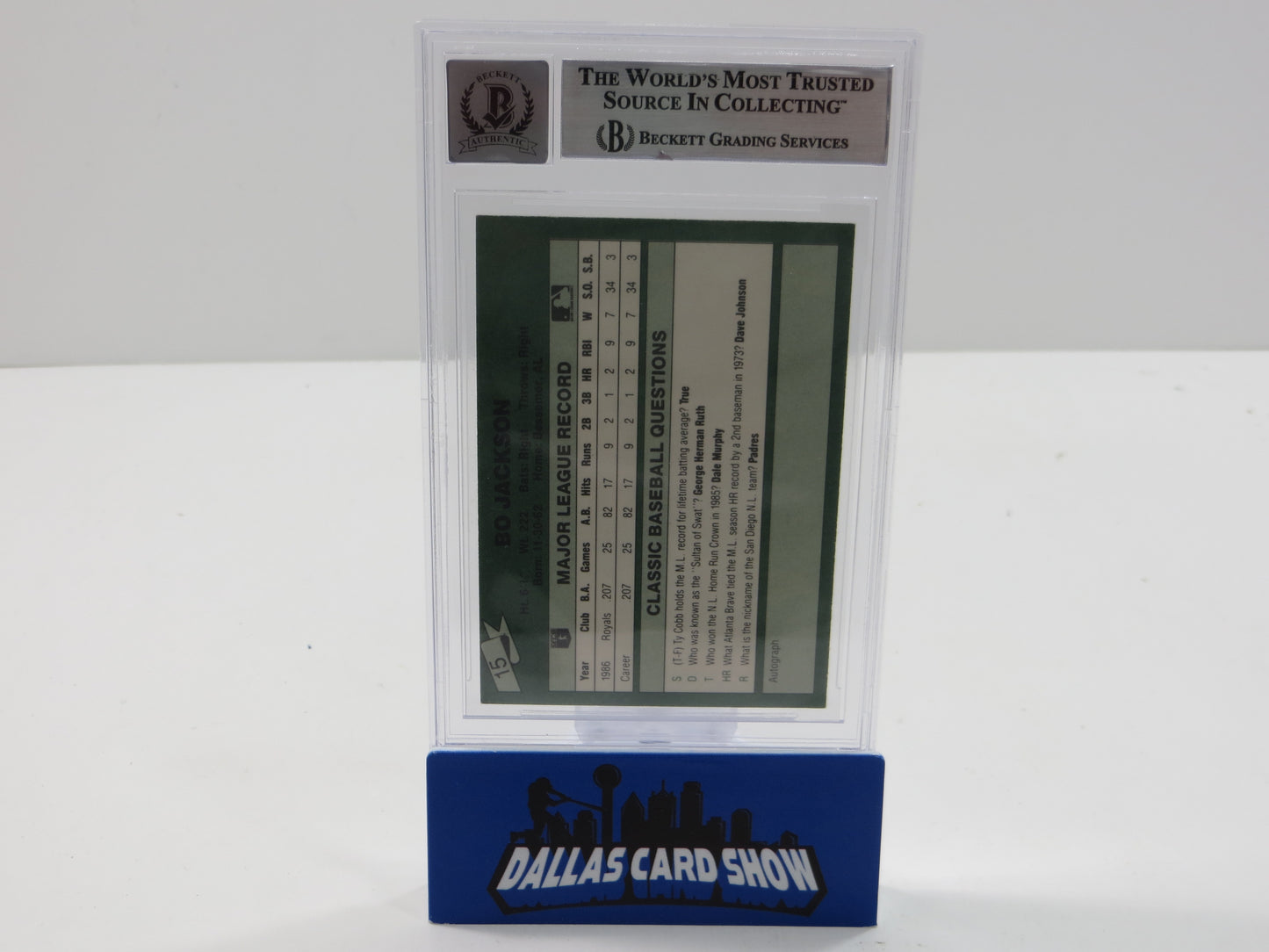 BO JACKSON SIGNED 1987 CLASSIC GAME #15 ROYALS AUBURN BGS BAS SLAB AUTO 10