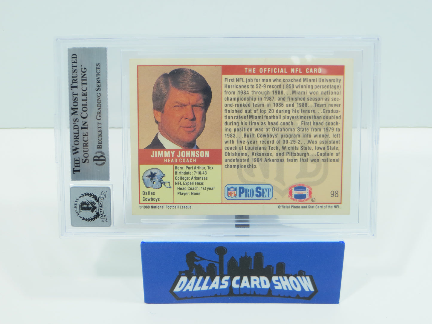 JIMMY JOHNSON DALLAS COWBOYS SIGNED 1989 PRO SET #98 BAS BGS SLAB AUTO 10