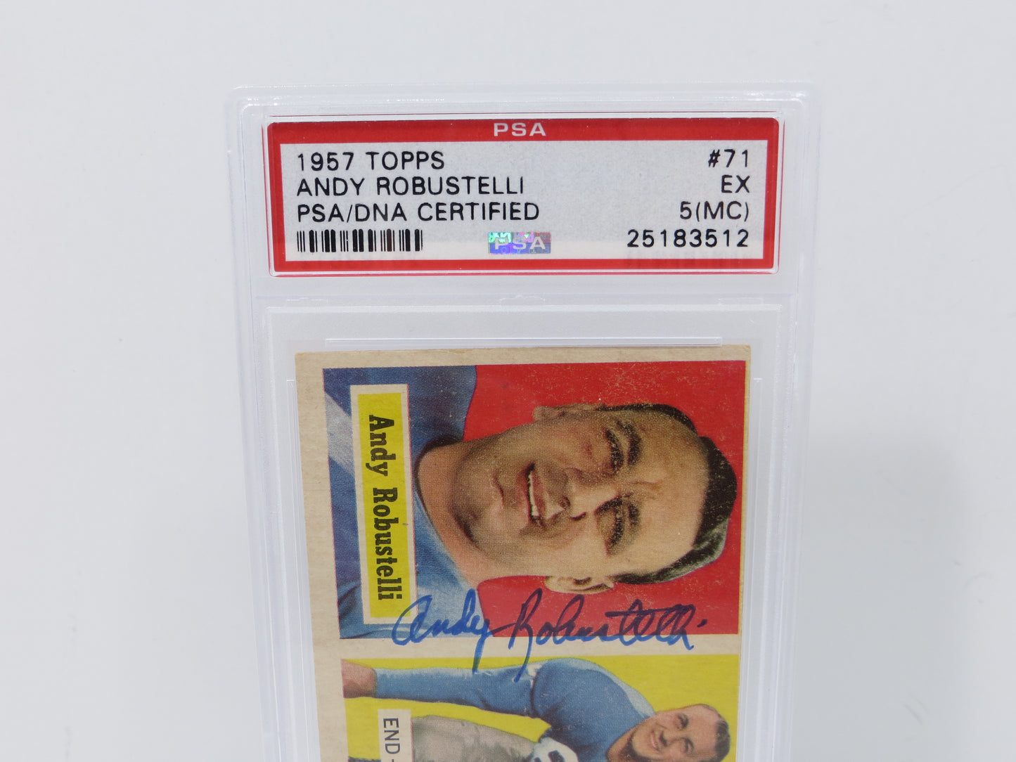 ANDY ROBUSTELLI SIGNED 1957 TOPPS Football Card #71 PSA5(MC) SLAB Authentic AUTO