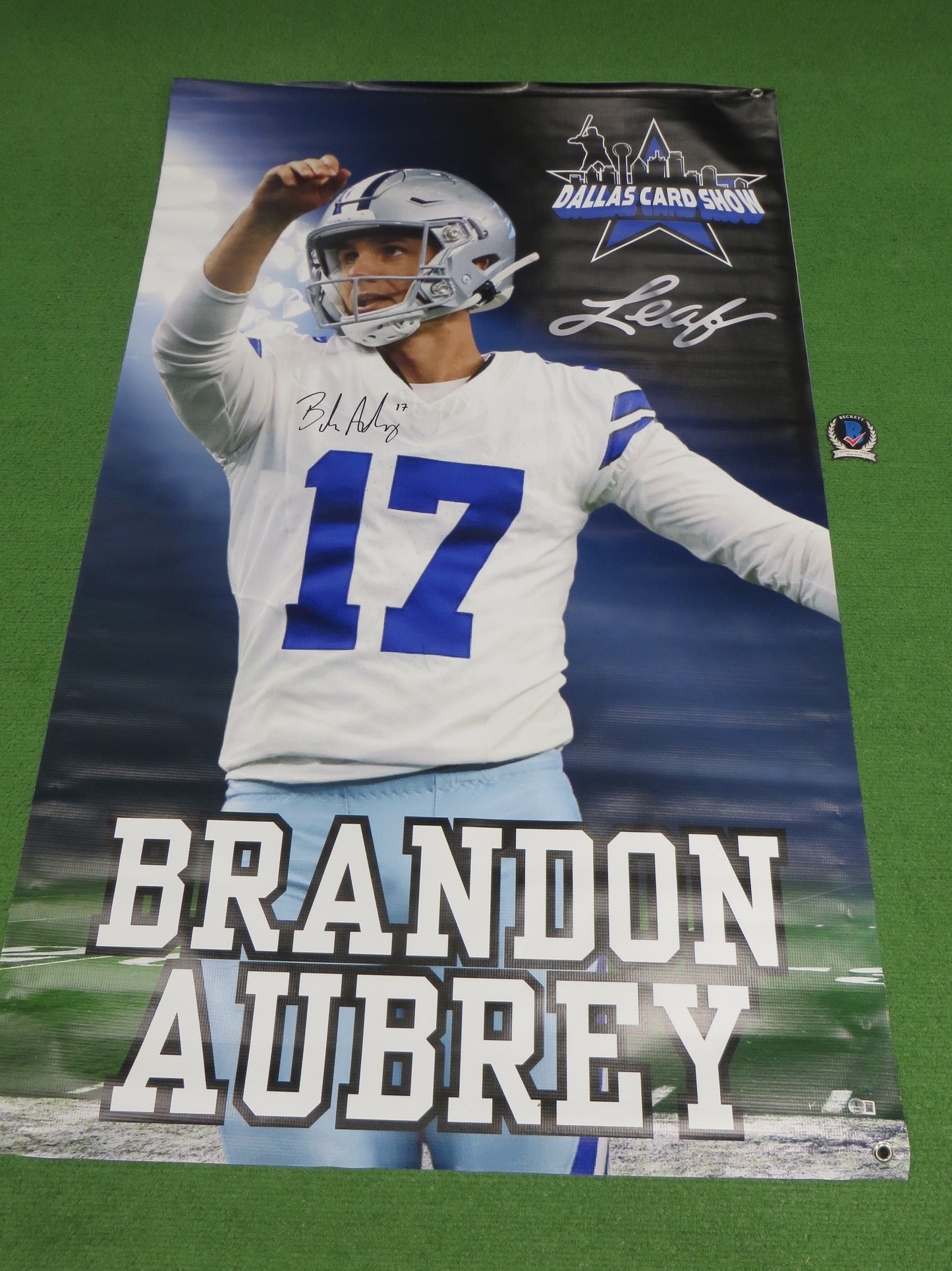 BRANDON AUBREY SIGNED Dallas Cowboys Dallas Card Show 36x60 VINYL BANNER BAS COA