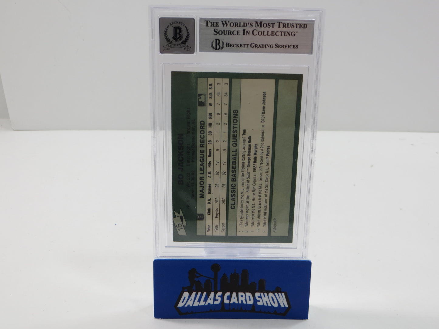 BO JACKSON SIGNED 1987 CLASSIC GAME #15 ROYALS AUBURN BGS BAS SLAB AUTO 10