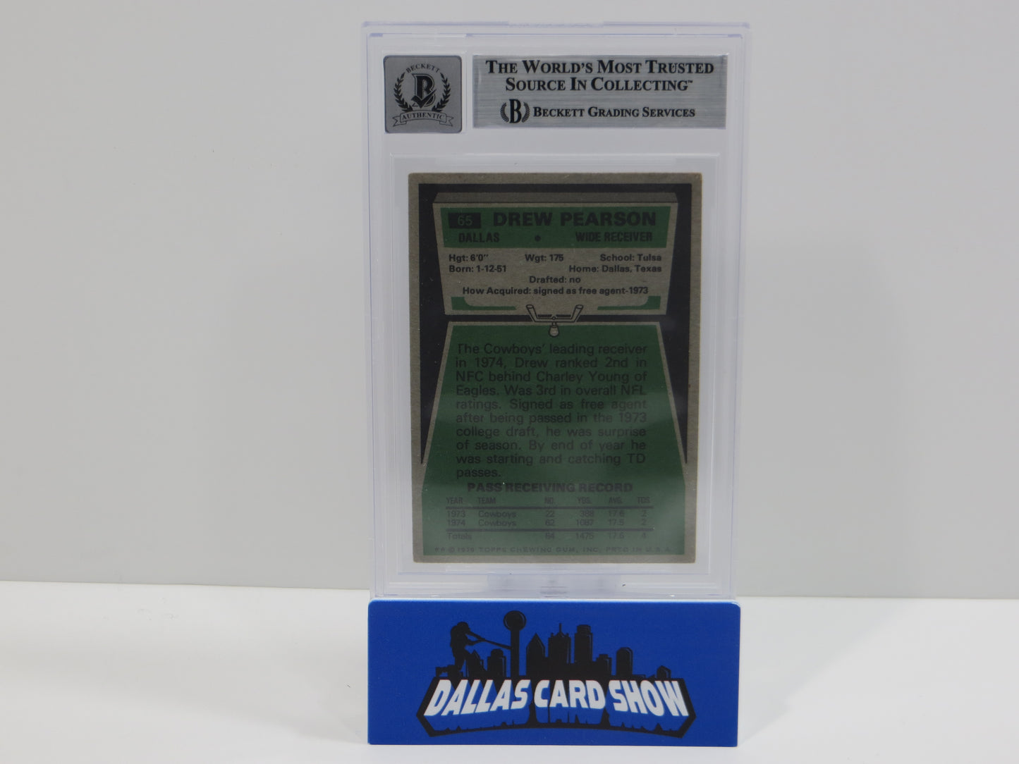 DREW PEARSON SIGNED 1975 TOPPS #65 DALLAS COWBOYS BGS BAS SLAB AUTO 10