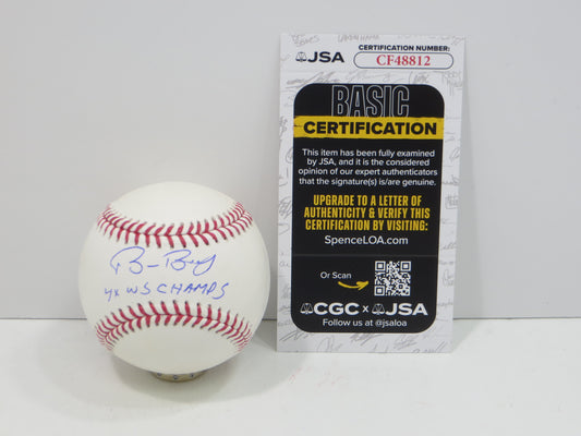 BRUCE BOCHY SIGNED OML BASEBALL w/4xWSChamps Texas Rangers SF Giants JSA COA