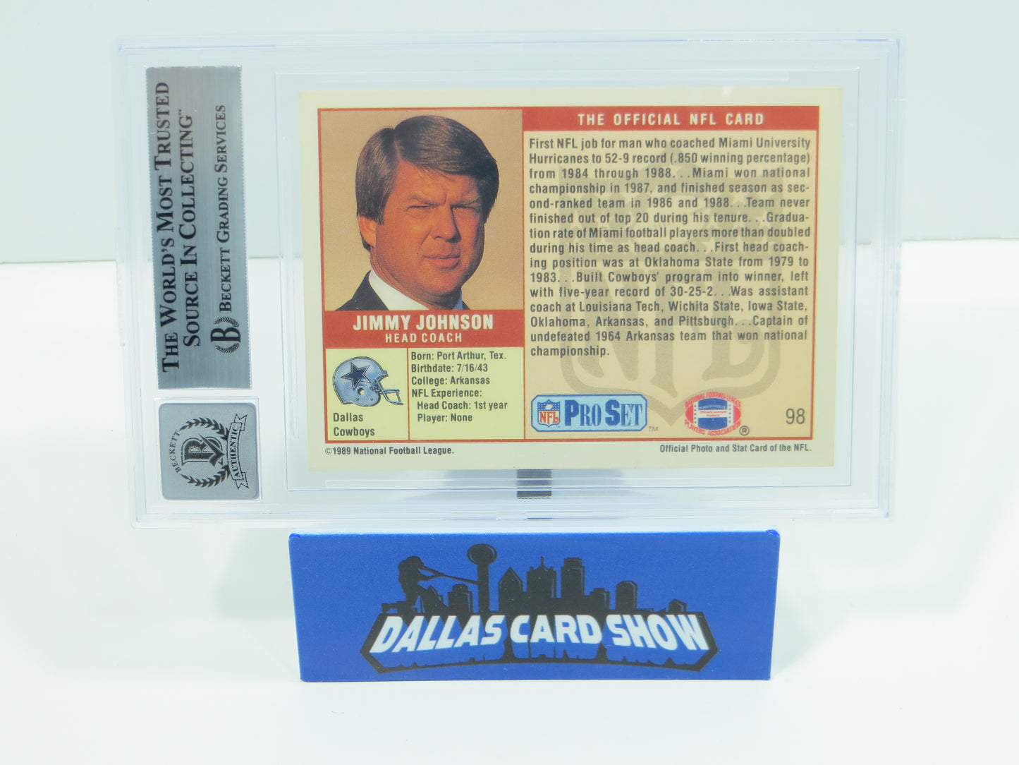 JIMMY JOHNSON DALLAS COWBOYS SIGNED 1989 PRO SET #98 BAS BGS SLAB AUTO 10