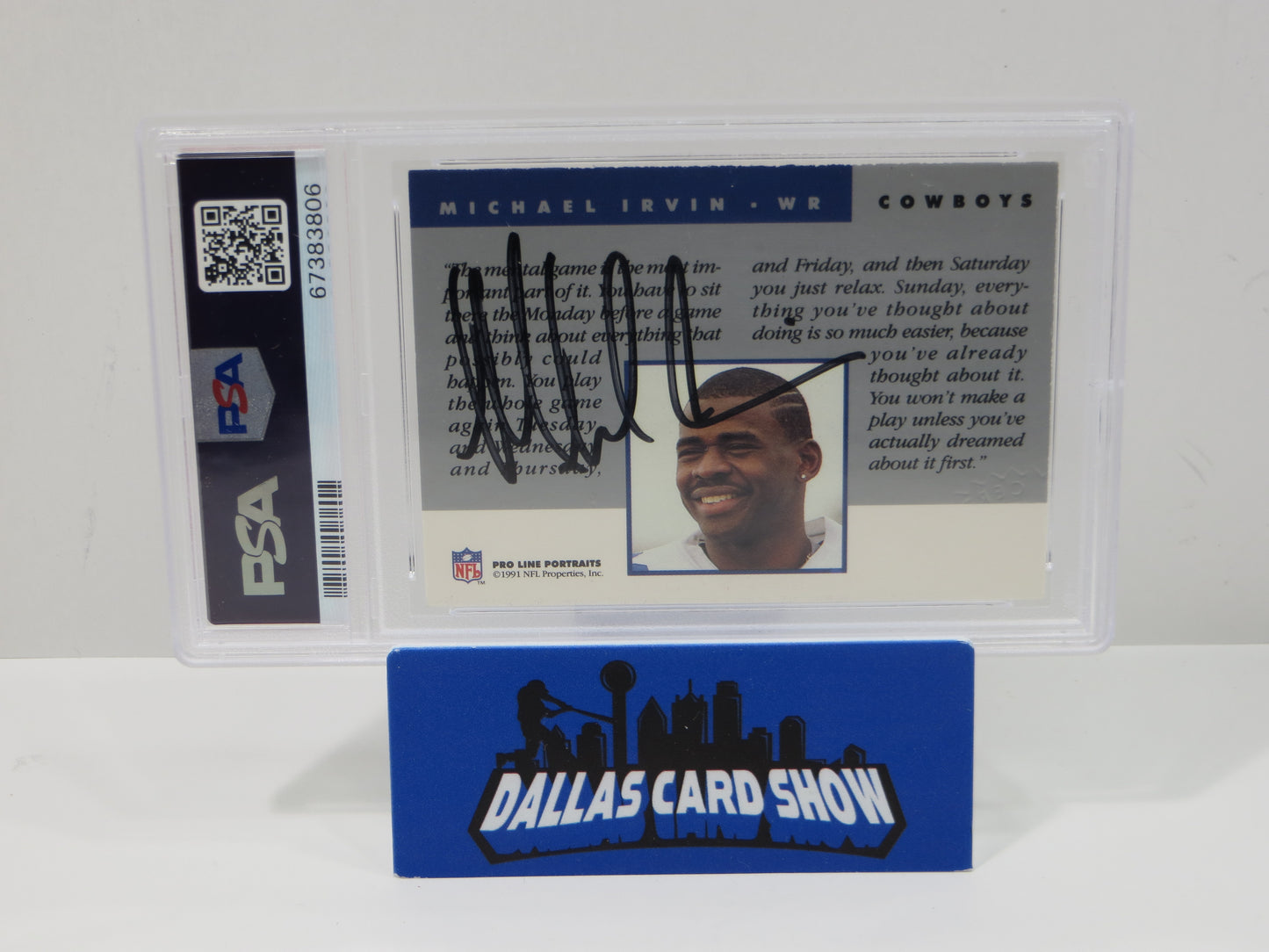 MICHAEL IRVIN SIGNED 1991 PROLINE PORTRAITS Football Card PSA Authentic AUTO 8
