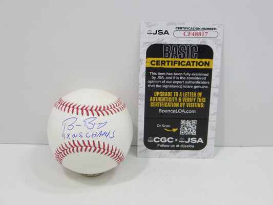 BRUCE BOCHY SIGNED OML BASEBALL w/4xWSChamps Texas Rangers SF Giants JSA COA