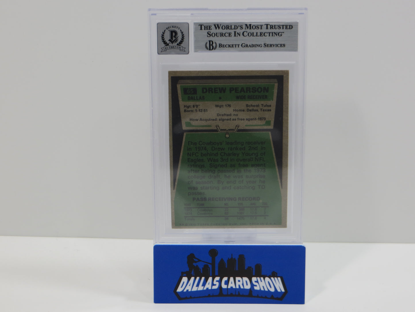DREW PEARSON SIGNED 1975 TOPPS #65 DALLAS COWBOYS BGS BAS SLAB AUTO 10