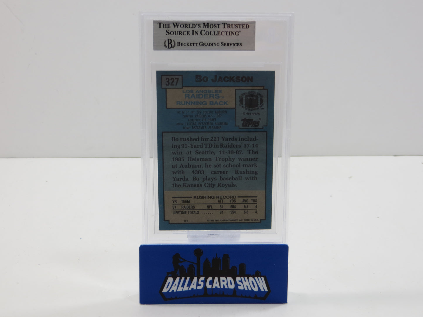 BO JACKSON SIGNED 1988 TOPPS #327 RAIDERS AUBURN ROYALS BGS BAS SLAB