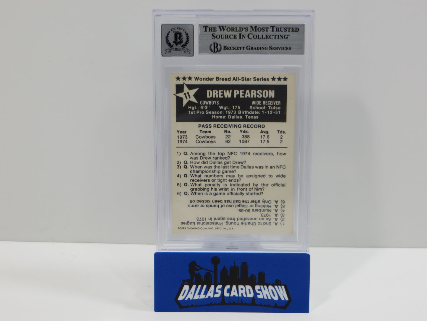 DREW PEARSON SIGNED 1975 WONDER BREAD DALLAS COWBOYS BGS BAS SLAB AUTO 10