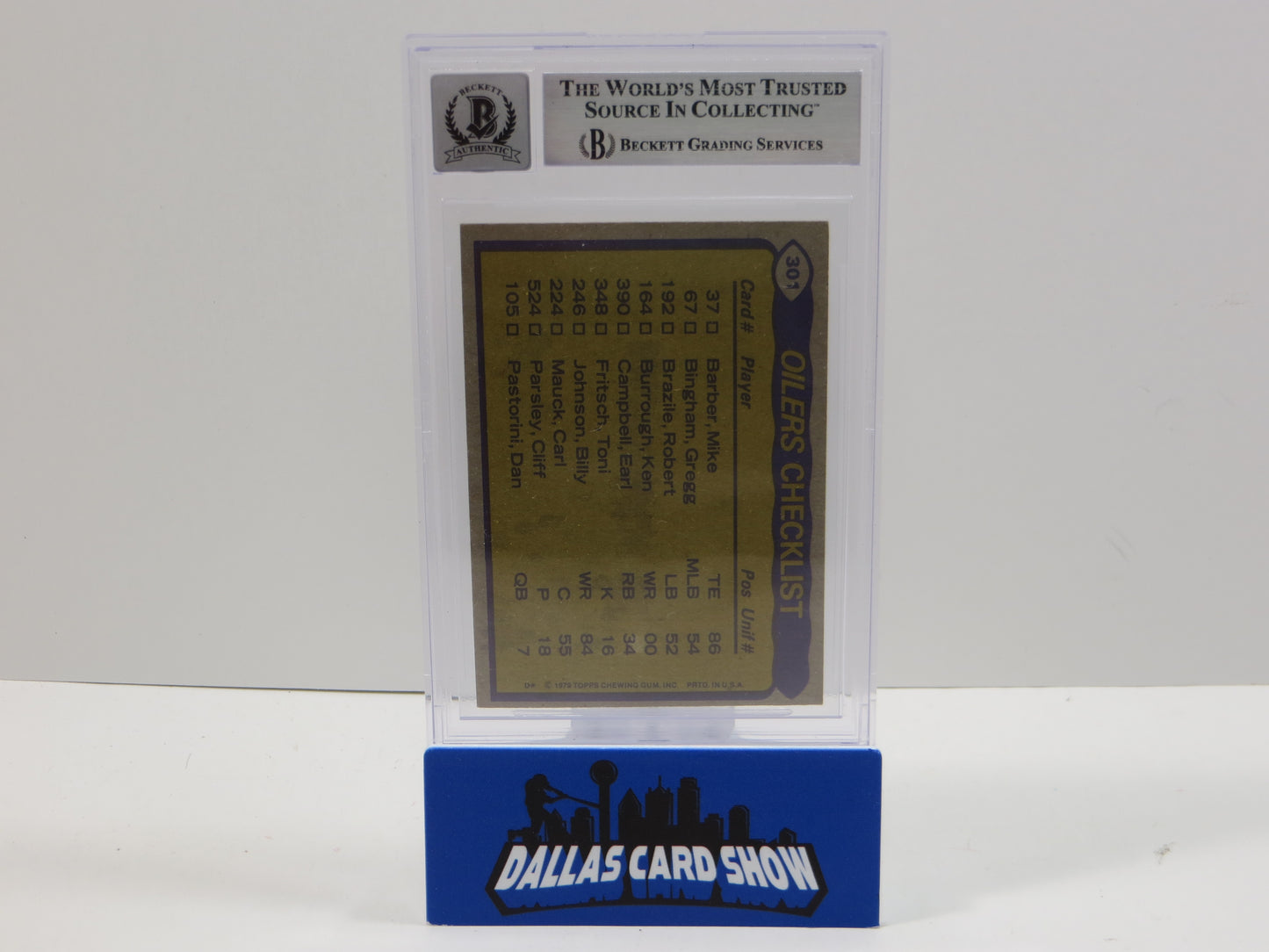 1979 TOPPS CHECKLIST BACK #301 EARL CAMPBELL BGS 10 AUTO
