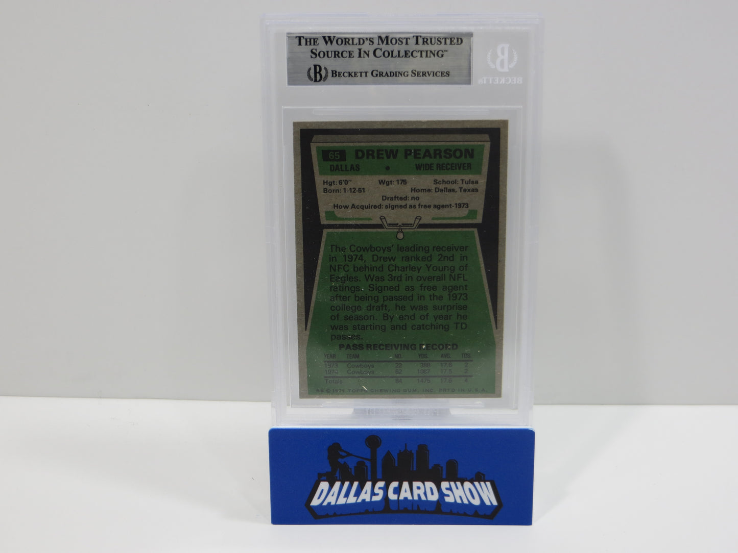 DREW PEARSON SIGNED 1975 TOPPS #65 DALLAS COWBOYS BGS BAS SLAB