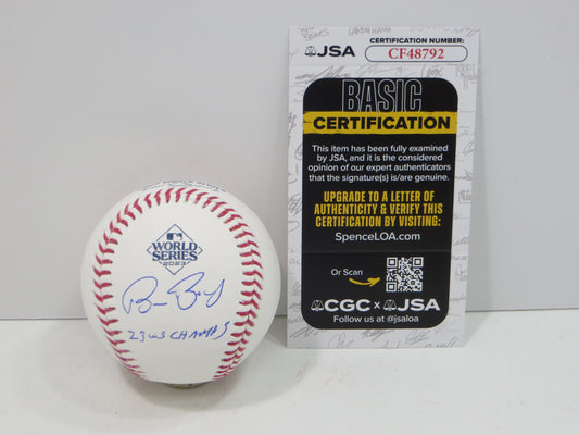 BRUCE BOCHY SIGNED Rawlings 2023 World Series BASEBALL w/INSC Texas Rangers JSA