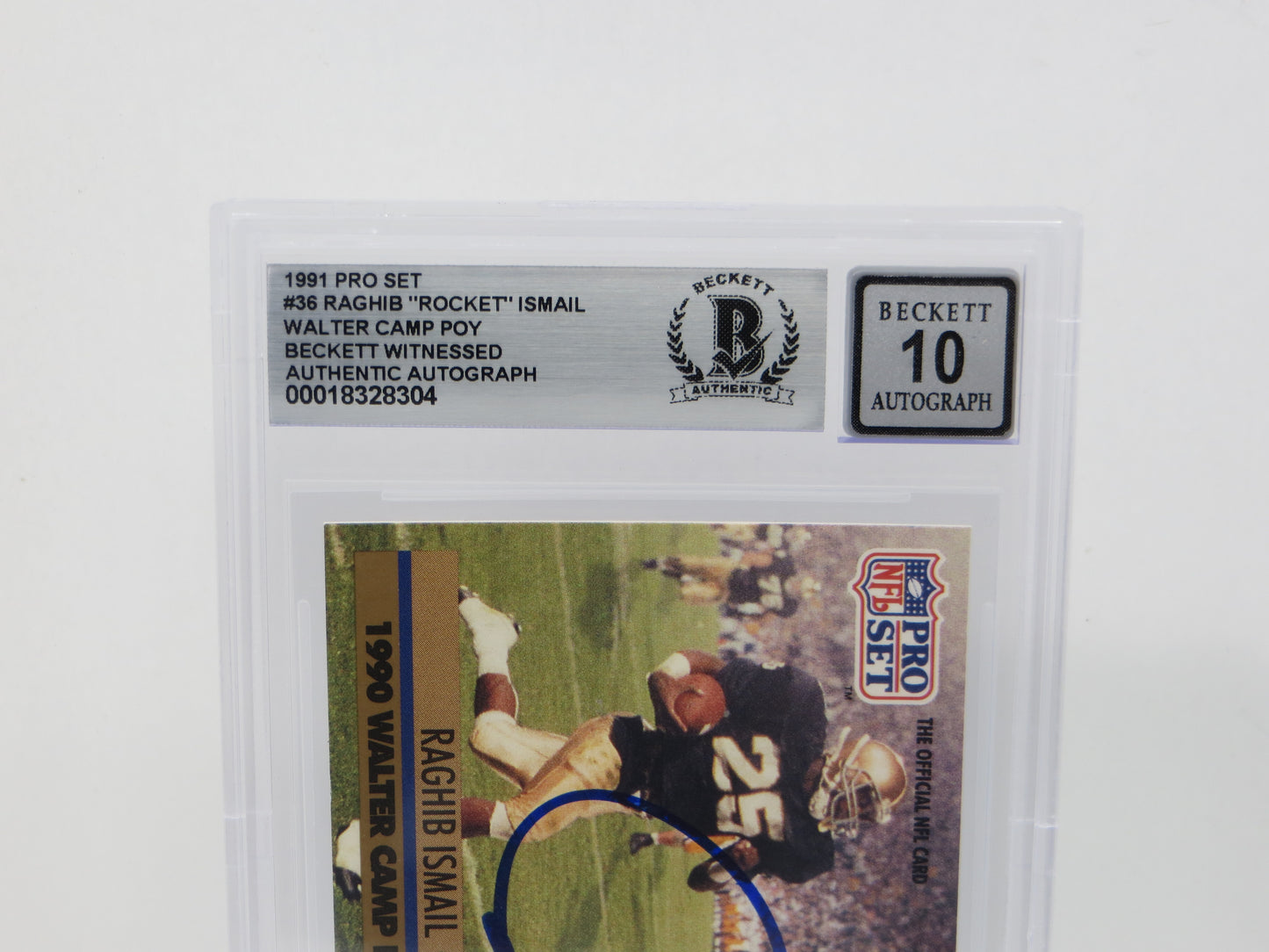 RAGHIB ROCKET ISMAIL SIGNED BGS BAS Slab 1991 Pro Set #36 Notre Dame AUTO 10