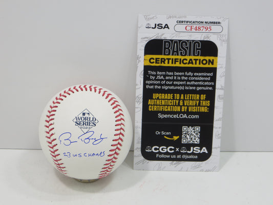BRUCE BOCHY SIGNED Rawlings 2023 World Series BASEBALL w/INSC Texas Rangers JSA