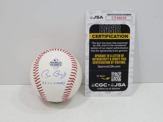 BRUCE BOCHY SIGNED Rawlings 2023 World Series BASEBALL w/INSC Texas Rangers JSA