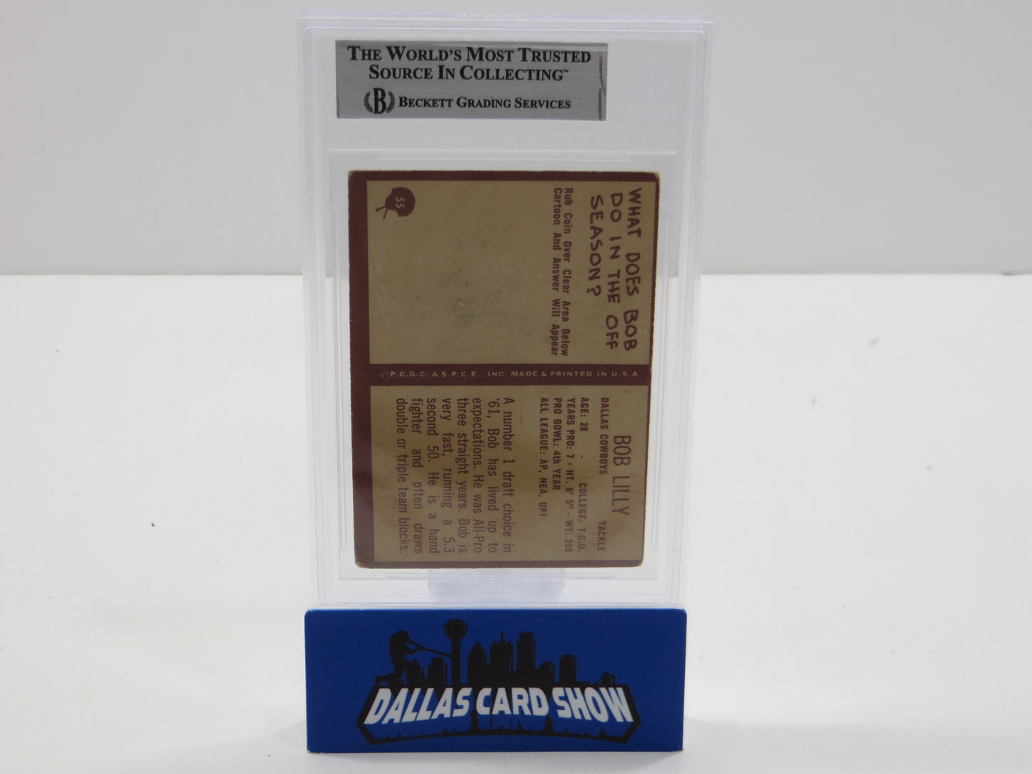 BOB LILLY SIGNED 1967 PHILADELPHIA #55 DALLAS COWBOYS BGS BAS SLAB