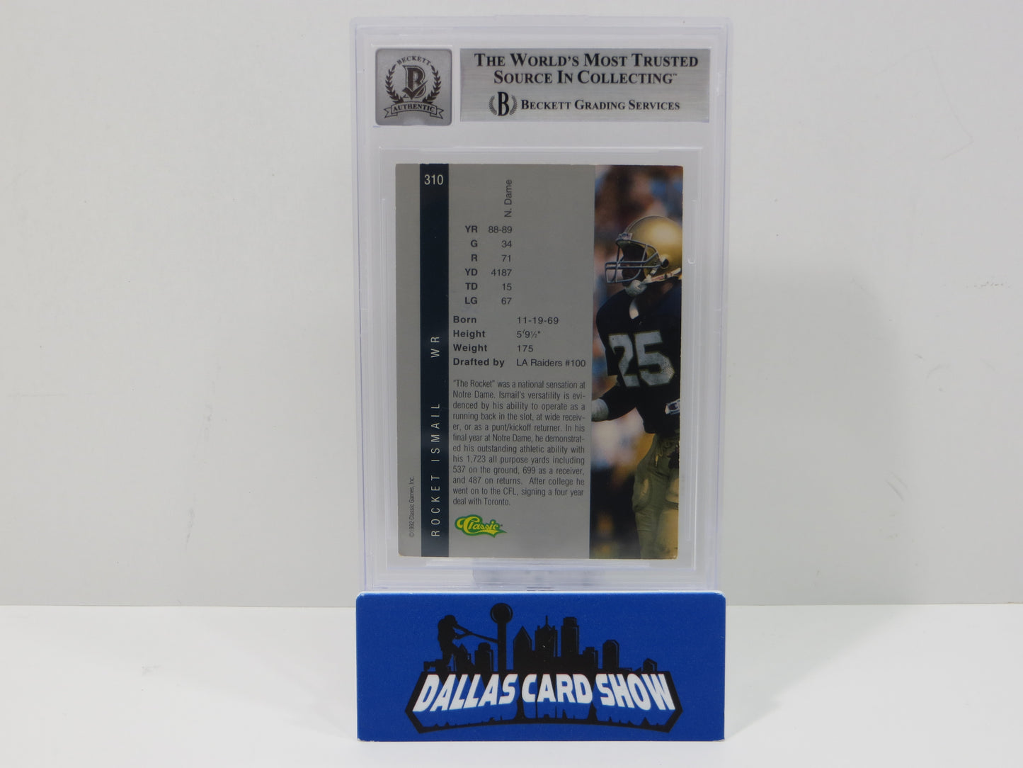 RAGHIB ROCKET ISMAIL SIGNED BGS BAS Slab 1992 Classic Four Sport #310 Irish AUTO 10