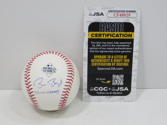 BRUCE BOCHY SIGNED Rawlings 2023 World Series BASEBALL w/INSC Texas Rangers JSA