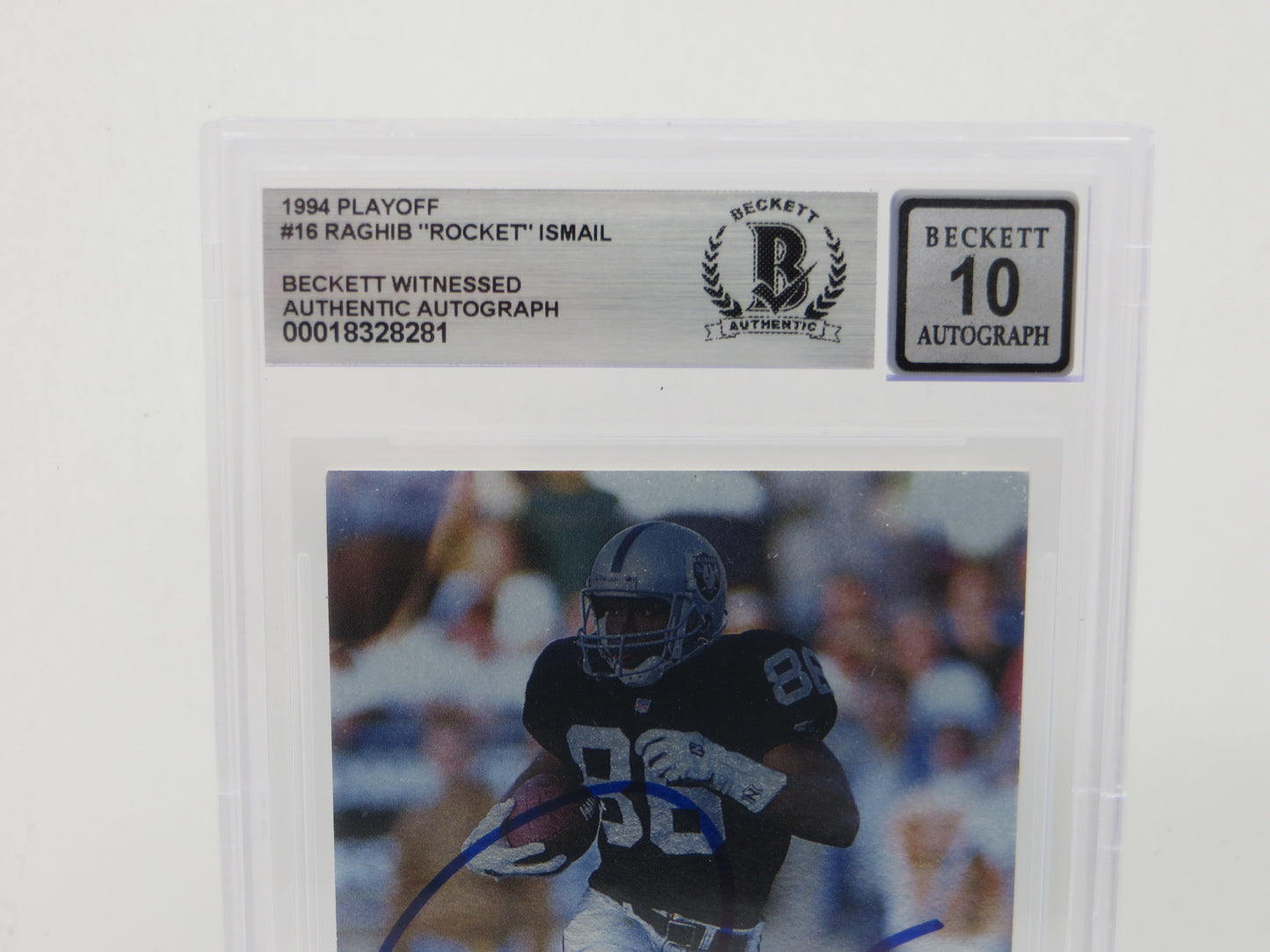 RAGHIB ROCKET ISMAIL SIGNED BGS BAS Slab 1994 Playoff #16 Raiders AUTO 10