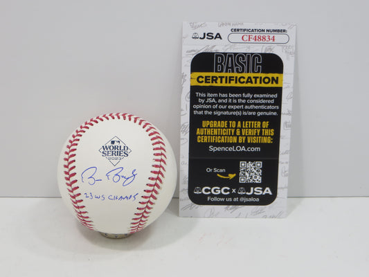 BRUCE BOCHY SIGNED Rawlings 2023 World Series BASEBALL w/INSC Texas Rangers JSA