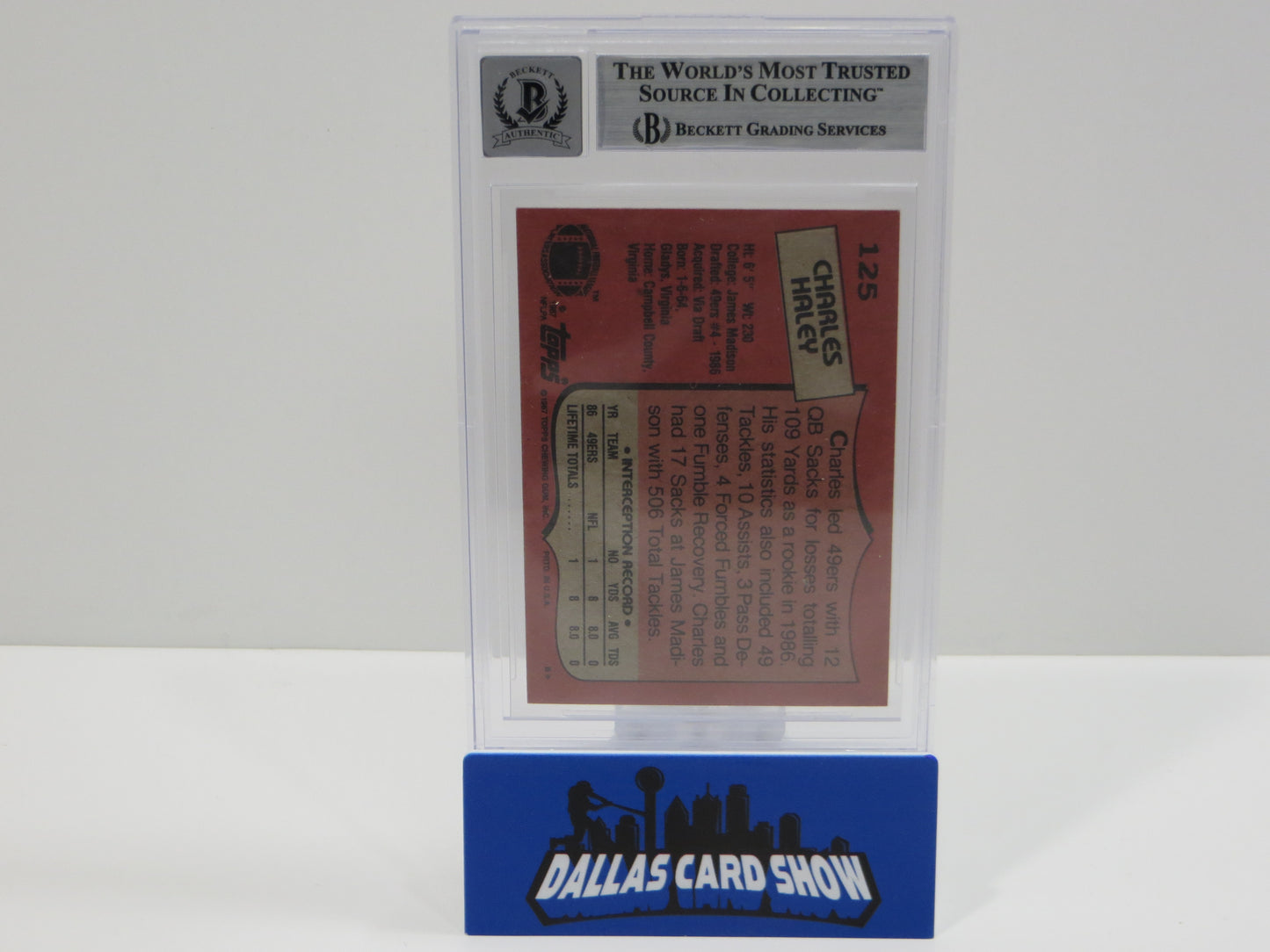 CHARLES HALEY SIGNED 1987 TOPPS #125 COWBOYS 49ers BGS BAS SLAB AUTO 10