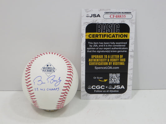 BRUCE BOCHY SIGNED Rawlings 2023 World Series BASEBALL w/INSC Texas Rangers JSA
