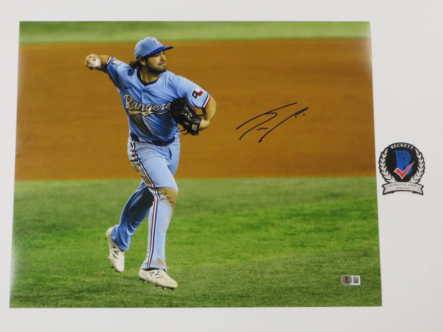 JOSH SMITH TEXAS RANGERS SIGNED 16x20 PHOTO ALT Jersey Light Blue FIELDING BAS