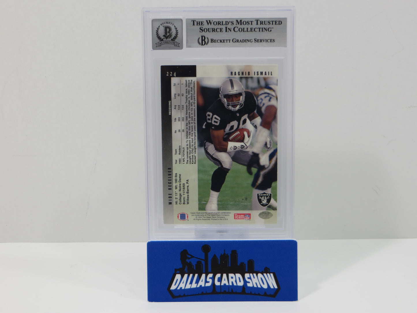 RAGHIB ROCKET ISMAIL SIGNED BGS BAS Slab 1994 Upper Deck #224 Raiders AUTO 10