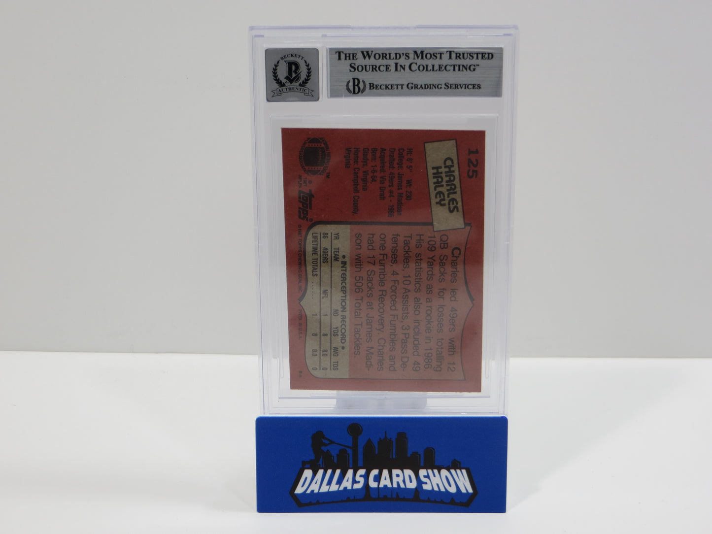 CHARLES HALEY SIGNED 1987 TOPPS #125 COWBOYS 49ers BGS BAS SLAB AUTO 10