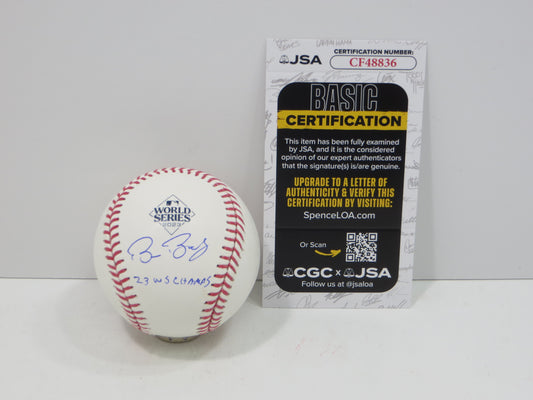 BRUCE BOCHY SIGNED Rawlings 2023 World Series BASEBALL w/INSC Texas Rangers JSA